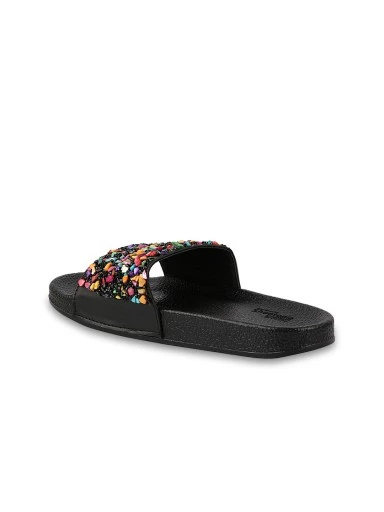 Stylestry Women Black Embellished Sliders