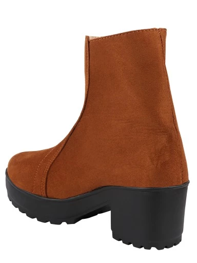 Stylestry Womens & Girls Tan Zipper High Top Heeled Boots