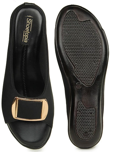 Stylestry Womens & Girls Black Embellished Mules with Buckles Flats