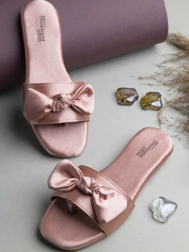 Stylestry Women Peach-Coloured Open Toe Flats with Bows
