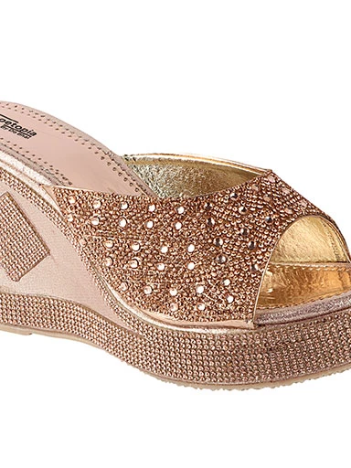Stylestry Women's & Girl's Pink Embellished Ethnic Wedges Heels Sandals