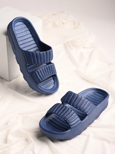 Stylestry Women Blue Solid Slides