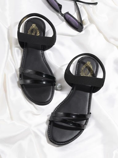 Stylestry Womens & Girls Black Open Toe Flats