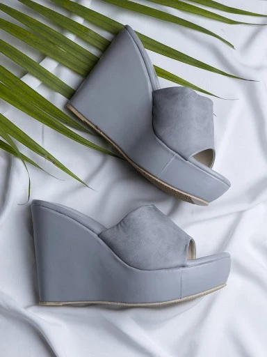 Stylestry Women's & Girl's Grey Peep Toe Solid Wedges