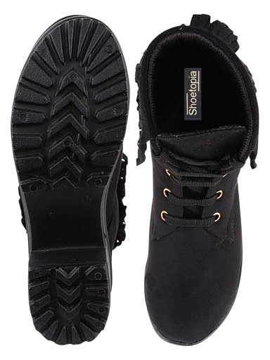Stylestry Womens & Girls Black Lace Up Heeled Boots
