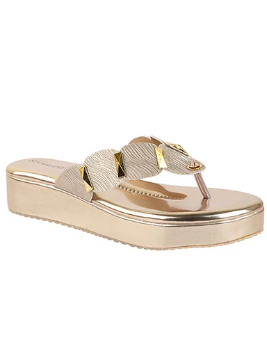 Stylestry Women's & Girl's Golden Slip On Ethnic Flatform Heels