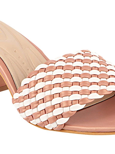 Stylestry Womens & Girls Pink & White Striped Block Peep Toes