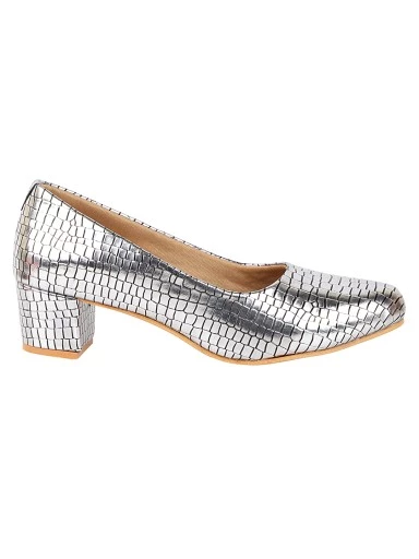 Stylestry Womens & Girls Silver Textured Block Pumps