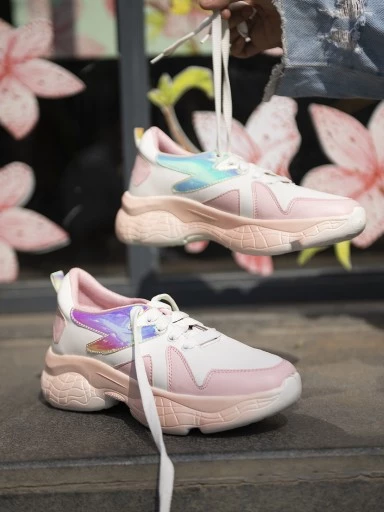 Stylestry Womens & Girls Pink Stylish Lace Up Casual Walking Sneakers Shoes