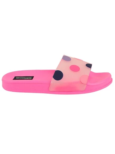 Stylestry Women Peach Polka Dots Printed Rubber Sliders