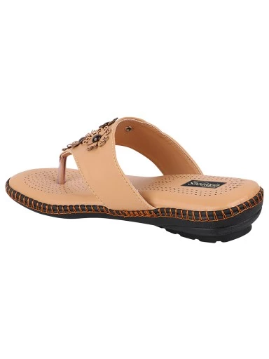 Stylestry Women Beige Black Embellished T-Strap Flats