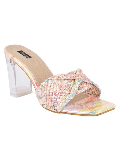Stylestry Women Multicolored Peep Toe Block Transparent Heels