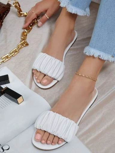 Stylestry Womens & Girls White Open Toe Flats