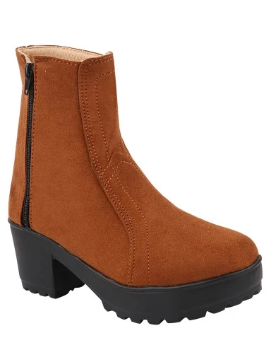 Stylestry Womens & Girls Tan Zipper High Top Heeled Boots