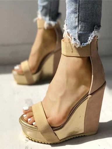 Stylestry Beige Suede Wedges