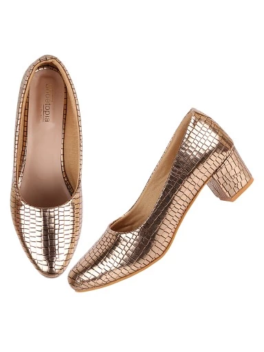 Stylestry Copper-Toned Party Block Pumps