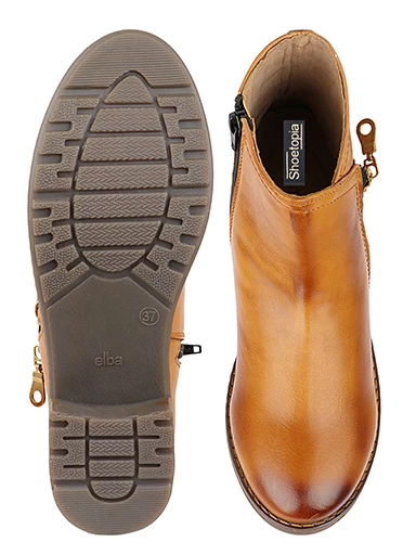 Stylestry Womens & Girls Tan Coloured Zipper Solid Heeled Boots