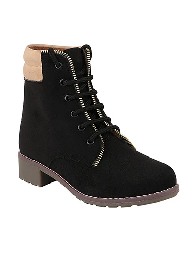 Stylestry Womens & Girls Lace Up High Top Solid Black Heeled Boots