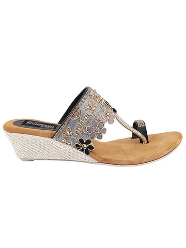 Stylestry Women's & Girl's Black Embellished Ethnic Wedge Sandals