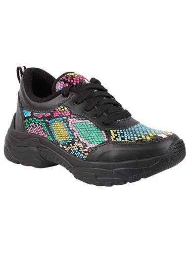 Stylestry Womens & Girls Black ColourBlocked Lace Up Walking Shoes