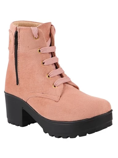 Stylestry Womens & Girls Peach Zipper High Top Heeled Boots