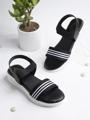 Stylestry Womens & Girls Black Woven Design Flatforms