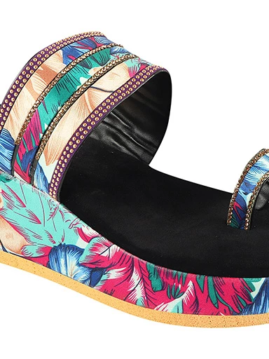 Stylestry Womens & Girls Blue & Pink Floral Print Embellished Platforms