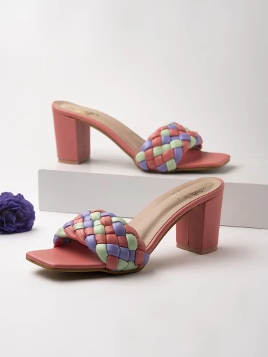 Stylestry Women & Girls Peach Block Heels