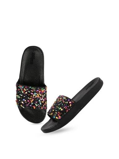 Stylestry Women Black Embellished Sliders