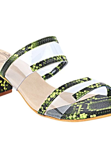 Stylestry Green Transparent Printed Party Block Sandals