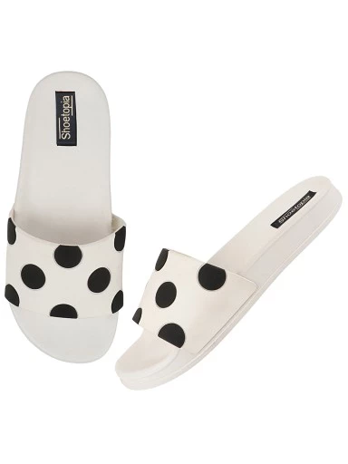 Stylestry Women White & Black Printed Sliders