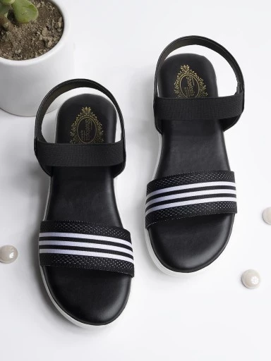 Stylestry Womens & Girls Black Woven Design Flatforms
