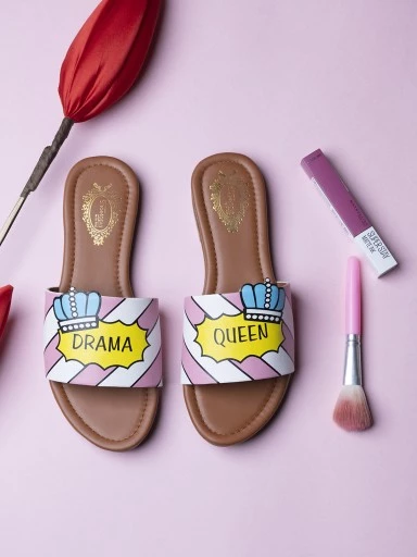 Stylestry Women Pink & Yellow Printed Open Toe Flats