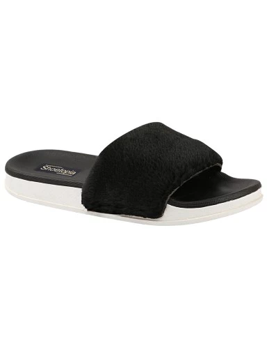 Stylestry Women Black Solid Fur Sliders