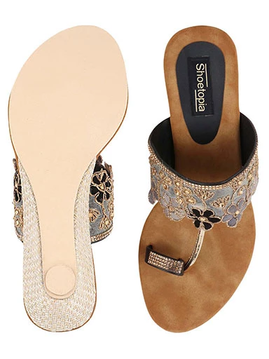 Stylestry Women's & Girl's Black Embellished Ethnic Wedge Sandals