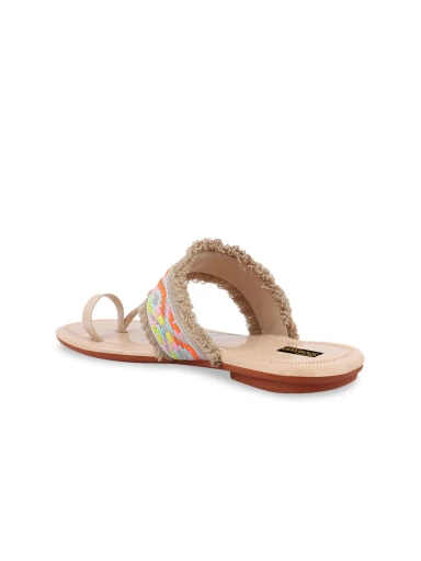 Stylestry Women Cream-Coloured Woven Design One Toe Flats