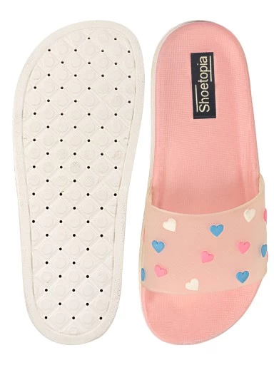 Stylestry Women Pink Printed Slider Flip Flops