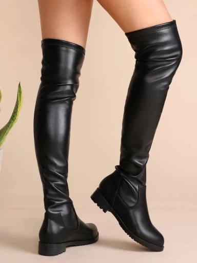Stylestry Women & Girls Black Solid Long Boots