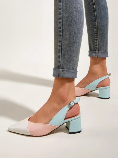 Stylestry Colorblock Chunky Slingback Pumps