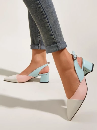 Stylestry Colorblock Chunky Slingback Pumps