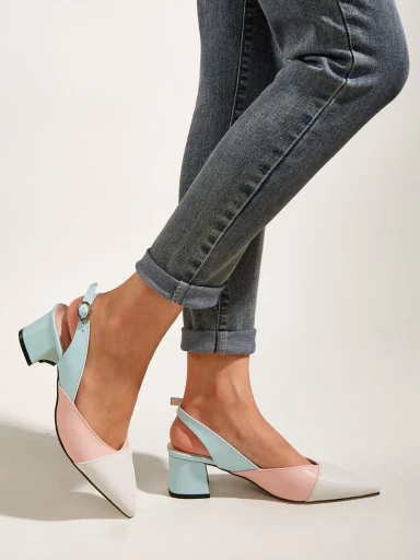 Stylestry Colorblock Chunky Slingback Pumps