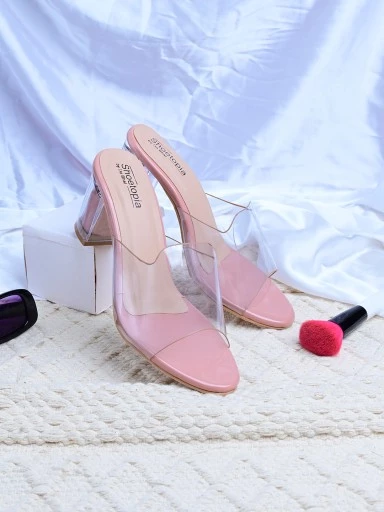Stylestry Womens & Girls Pink Transparent Solid Block Heels
