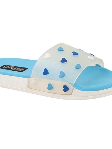 Stylestry Women Off White & Blue Printed Rubber Sliders