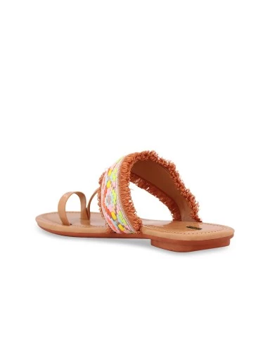 Stylestry Women Tan Brown Woven Design One Toe Flats