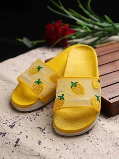Stylestry Women Transparent & Yellow Printed Sliders