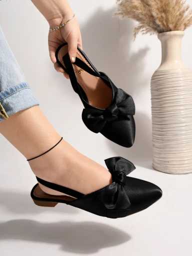 Buy Stylestry Front Bow Décor Pointed Toe Flat Black Sandals For