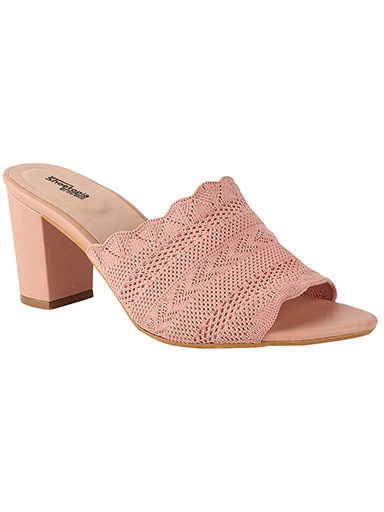 Stylestry Womens & Girls Pink Woven Design Block Heels Mules