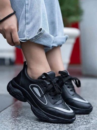 Stylestry Womens & Girls Black Lace Up Stylish Casual Sneakers Shoes