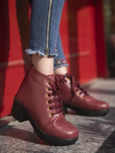 Stylestry Womens & Girls Cherry-Coloured High-Top Platform Heeled Boots