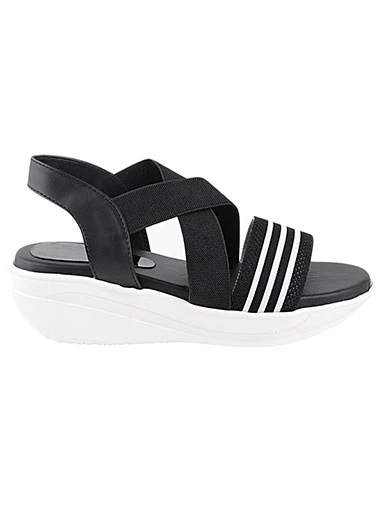 Stylestry Women's & Girl's Black Striped Wedges Heels Sandals